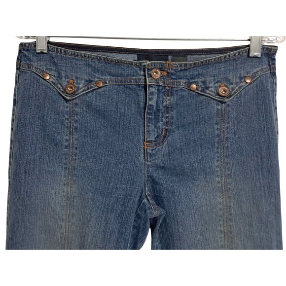 Y2K DKNY Jeans Womens Flared Denim Pants W/ Front Slits Size 9 Blue Cotton Blend - Picture 5 of 12